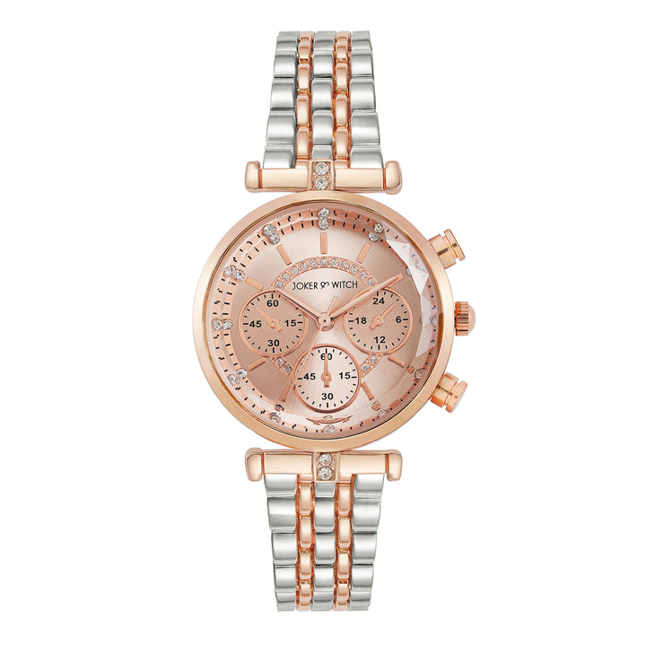 Solace Rosegold Sunray Crystal Glass Small Dial Dualtone Metallic Strap Women's Watch