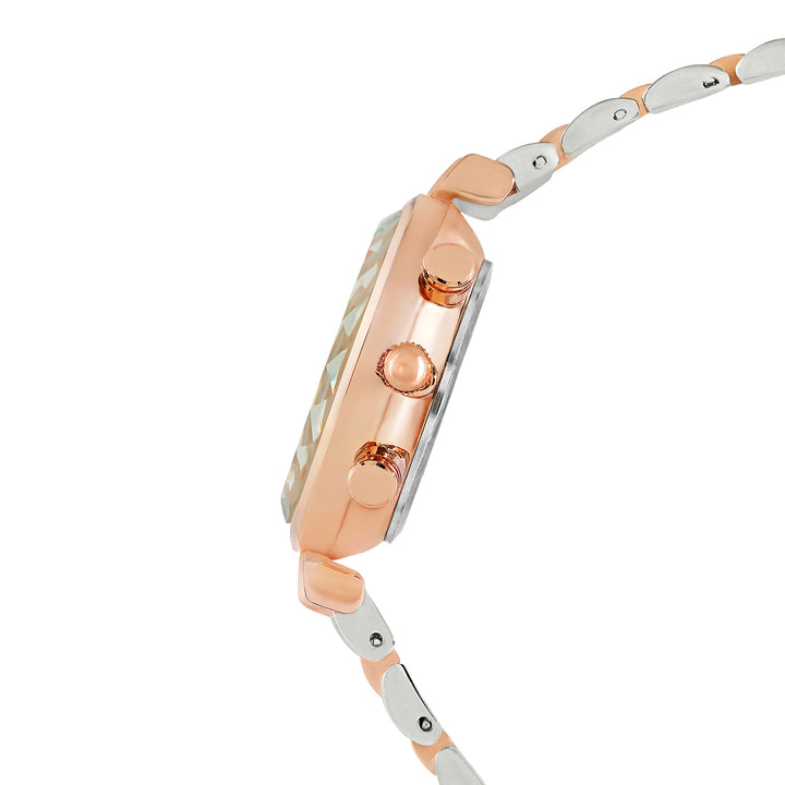 Solace Rosegold Sunray Crystal Glass Small Dial Dualtone Metallic Strap Women's Watch