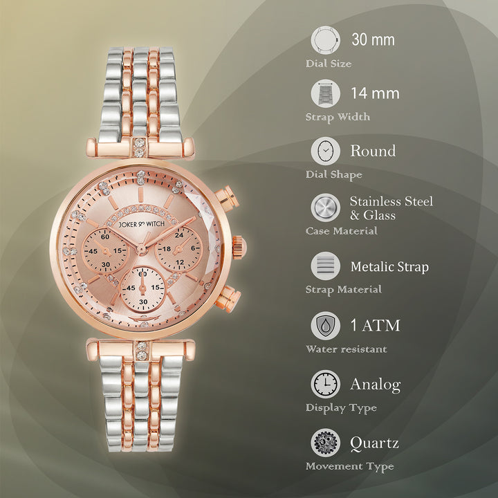 Solace Rosegold Sunray Crystal Glass Small Dial Dualtone Metallic Strap Women's Watch
