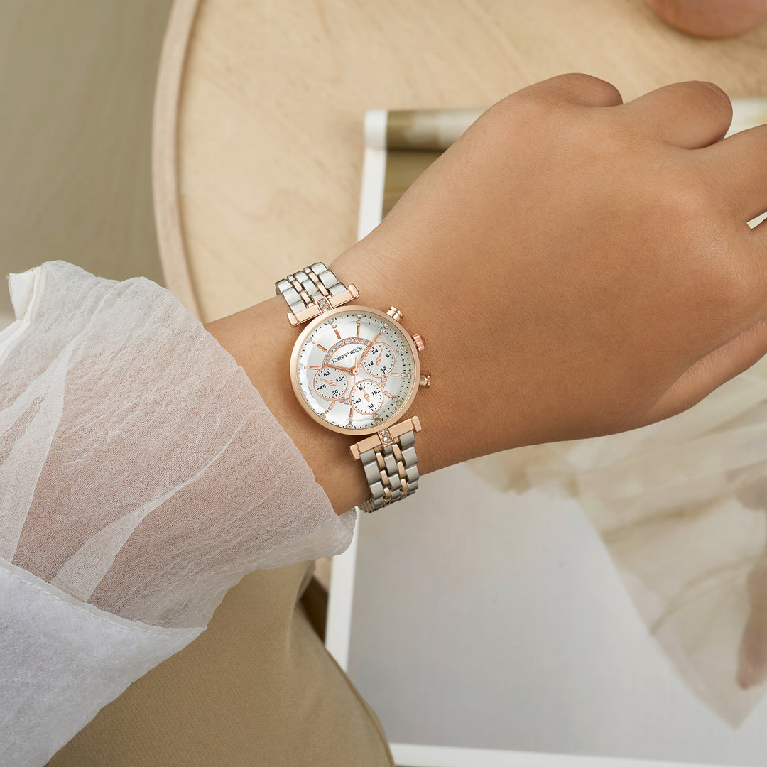 Solace Silver Sunray Crystal Glass Small Dial Dualtone Metallic Strap Women's Watch