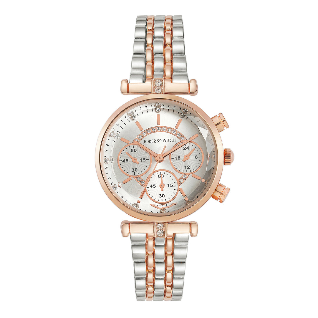 Solace Silver Sunray Crystal Glass Small Dial Dualtone Metallic Strap Women's Watch