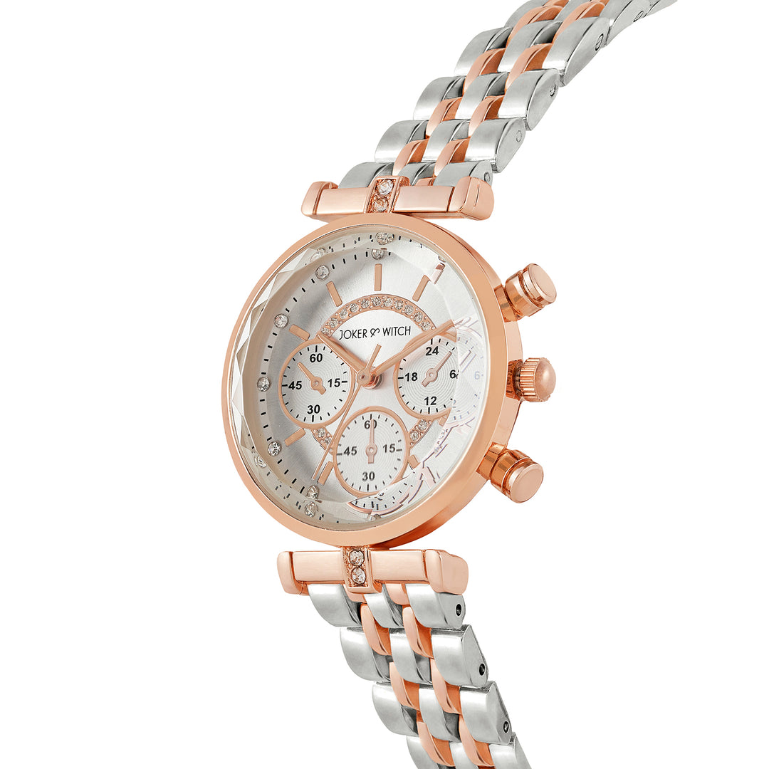 Solace Silver Sunray Crystal Glass Small Dial Dualtone Metallic Strap Women's Watch