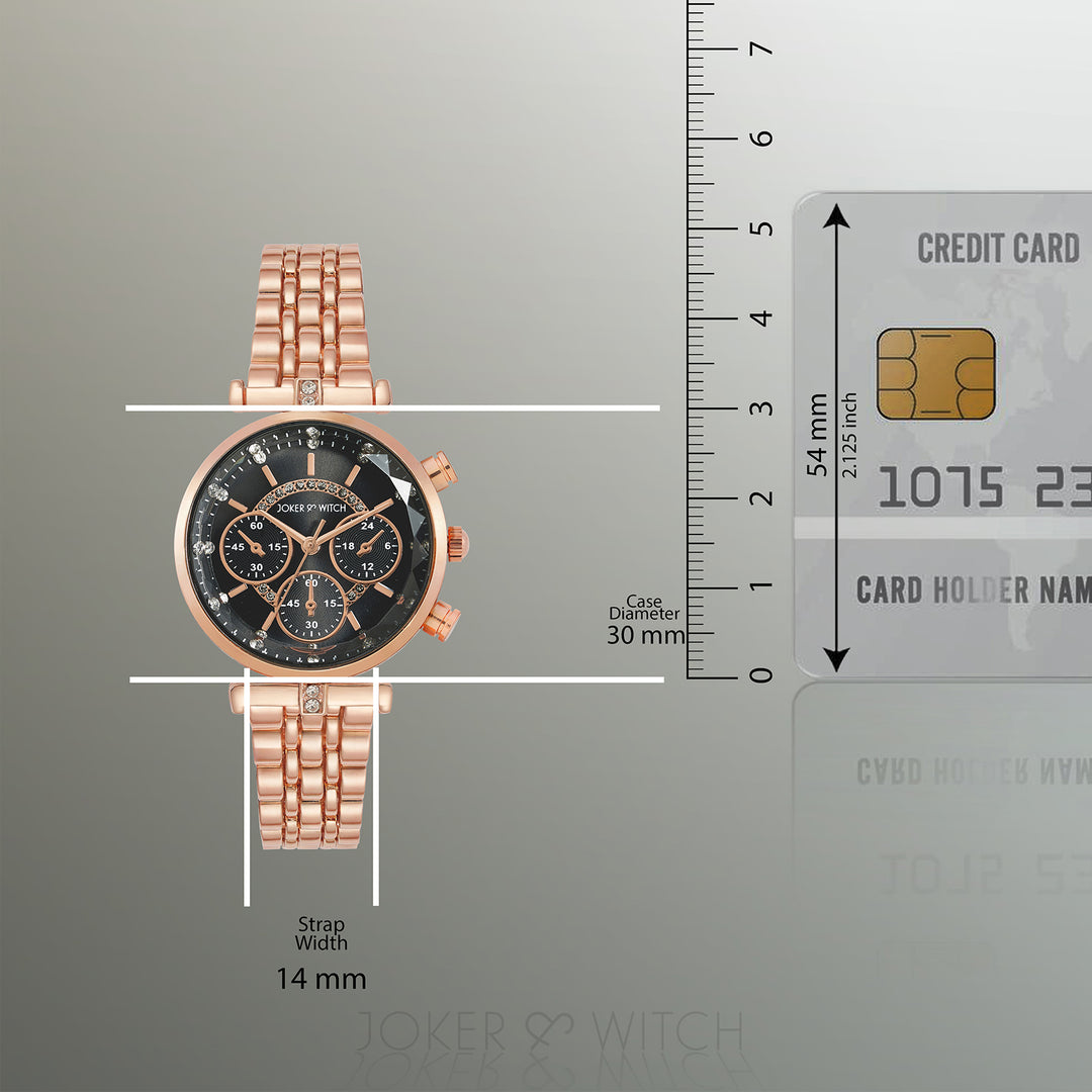 Solace Black Sunray Crystal Glass Small Dial Rosegold Metallic Strap Women's Watch