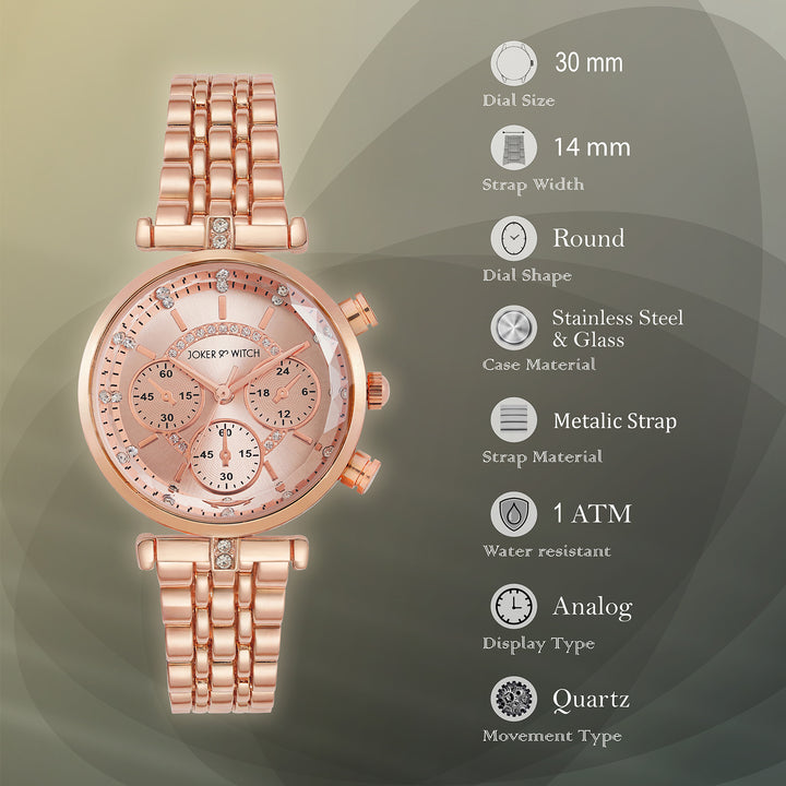 Solace Rosegold Sunray Crystal Glass Small Dial Rosegold Metallic Strap Women's Watch
