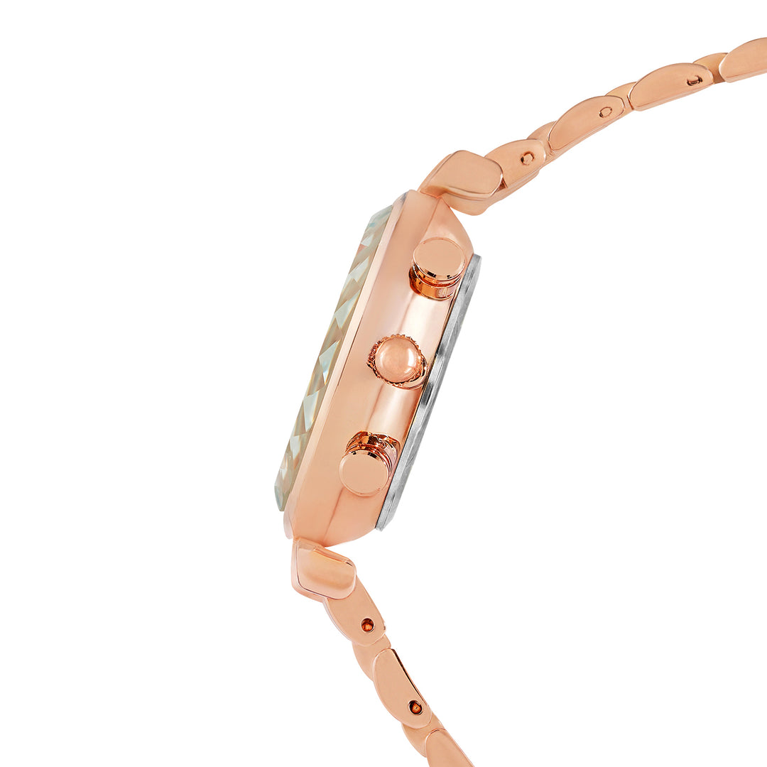 Solace Grey Sunray Crystal Glass Small Dial Rosegold Metallic Strap Women's Watch