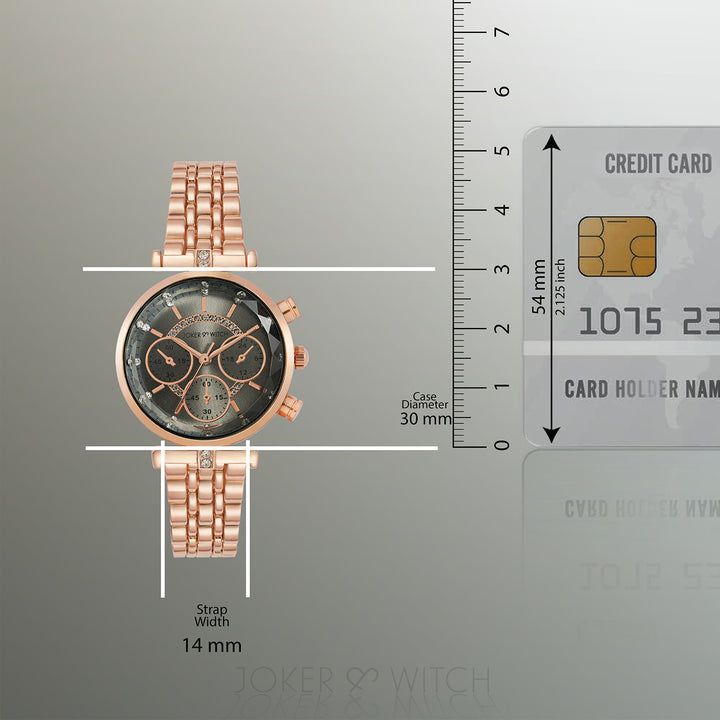 Solace Grey Sunray Crystal Glass Small Dial Rosegold Metallic Strap Women's Watch