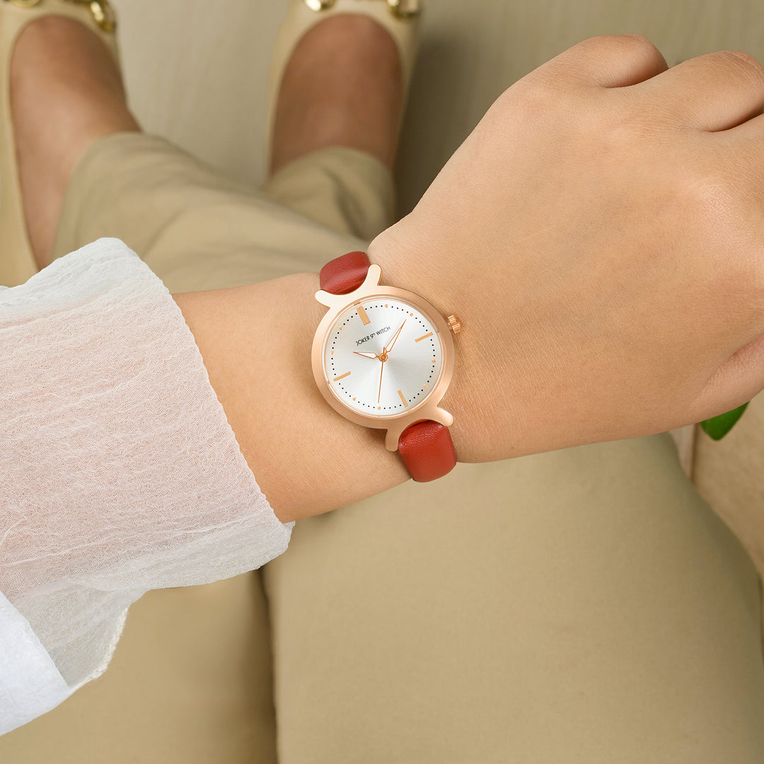 Opal Silver Sunray Medium Dial Brown PU Strap Women's Watch