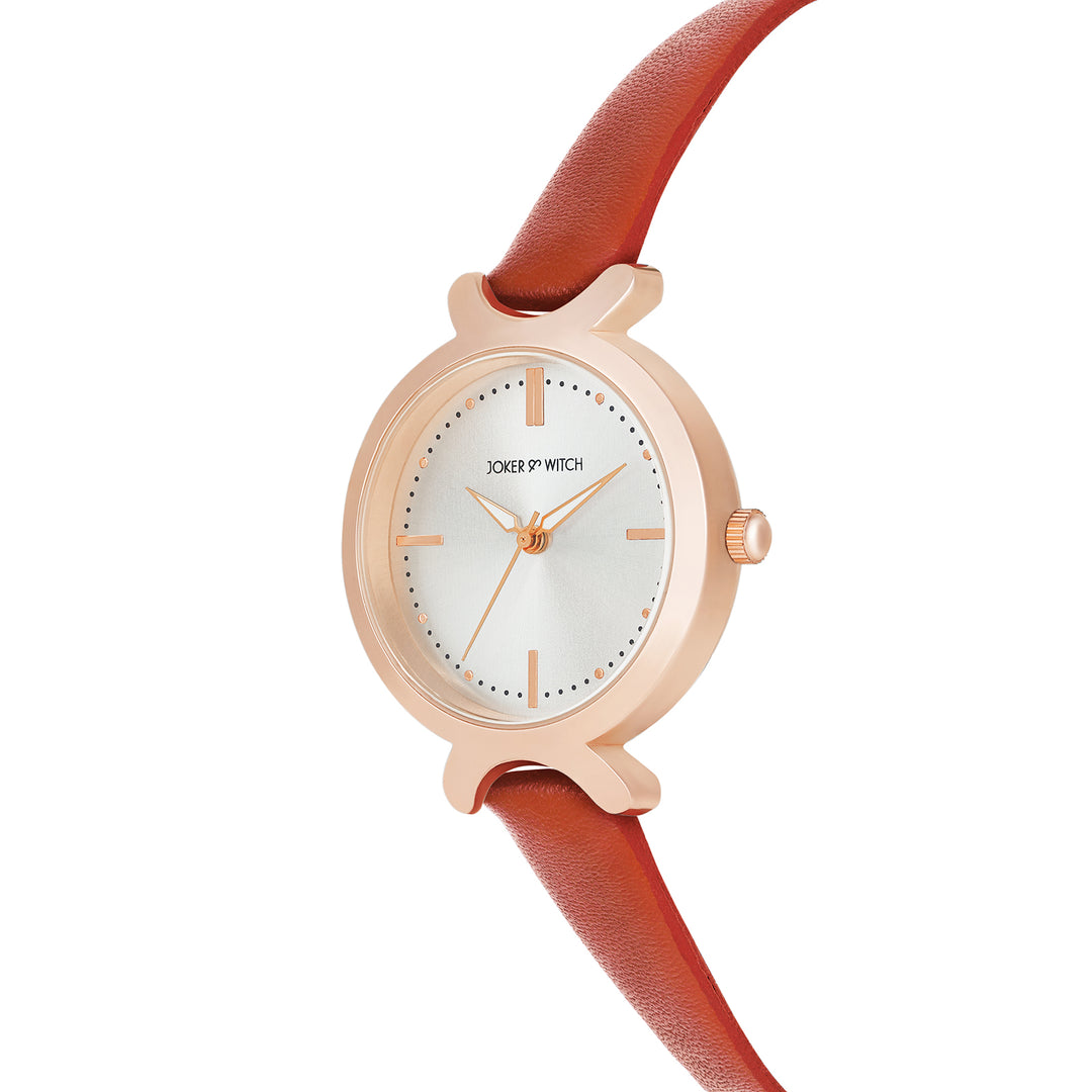 Opal Silver Sunray Medium Dial Brown PU Strap Women's Watch