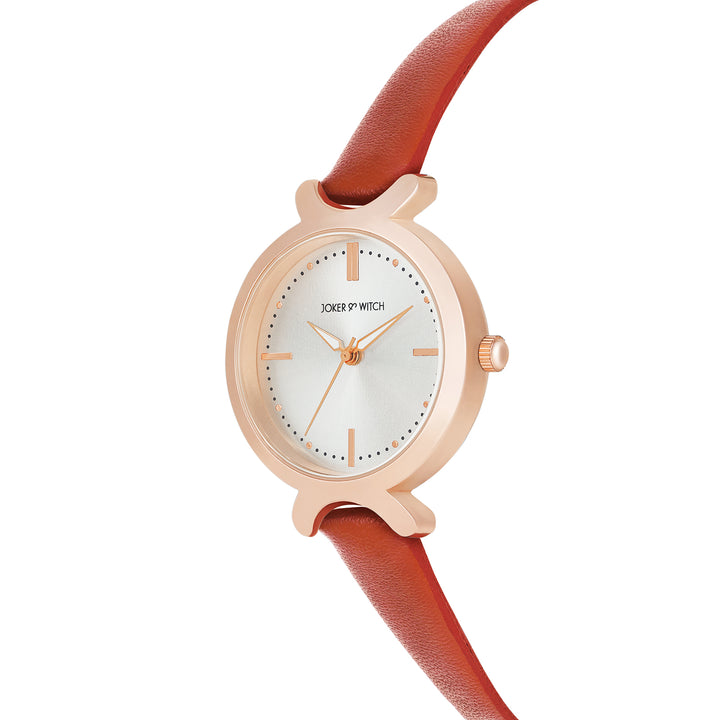 Opal Silver Sunray Medium Dial Brown PU Strap Women's Watch