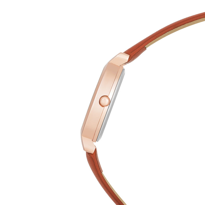 Opal Silver Sunray Medium Dial Brown PU Strap Women's Watch