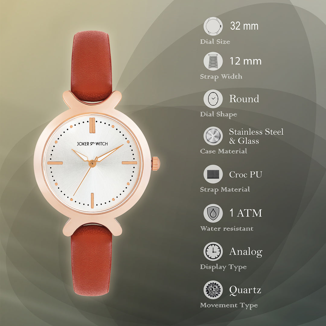 Opal Silver Sunray Medium Dial Brown PU Strap Women's Watch