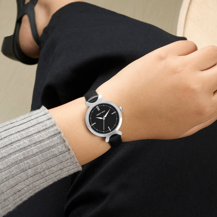 Opal Black Sunray Medium Dial Black PU Strap Women's Watch