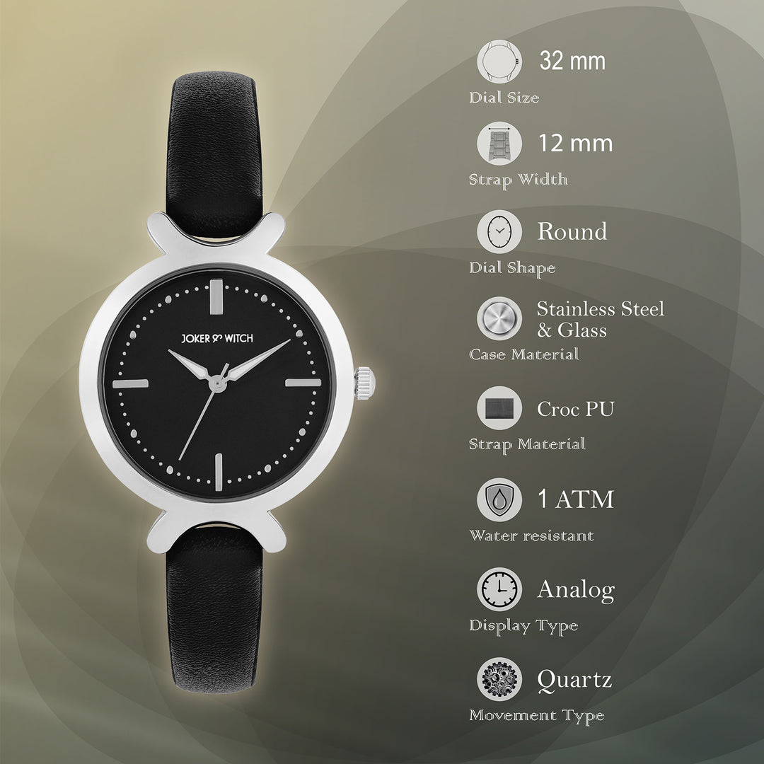 Opal Black Sunray Medium Dial Black PU Strap Women's Watch