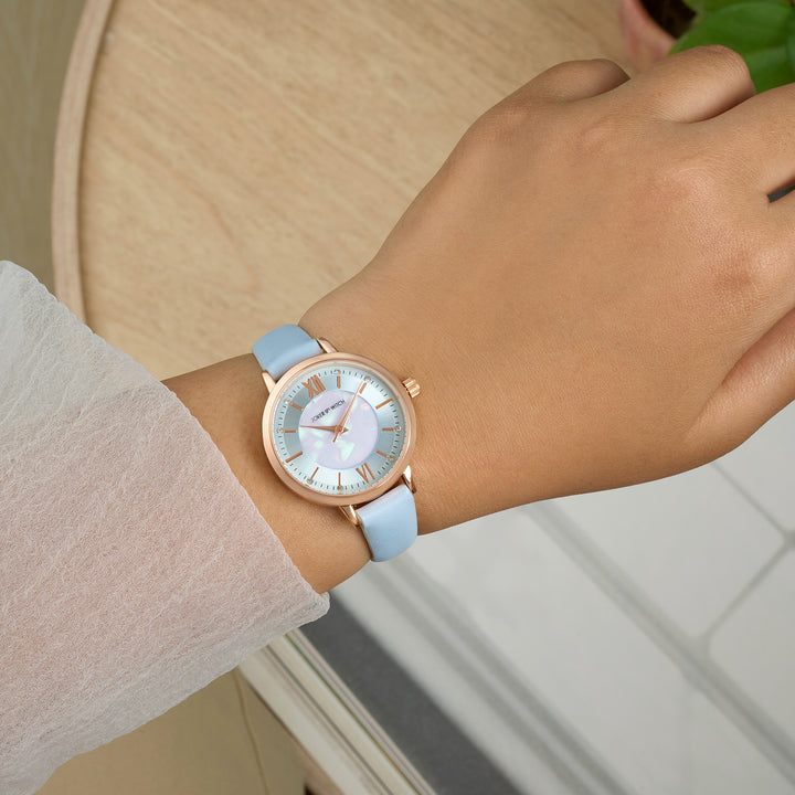 Skyfall Blue and MOP Medium Dial Blue PU Strap Women's Watch