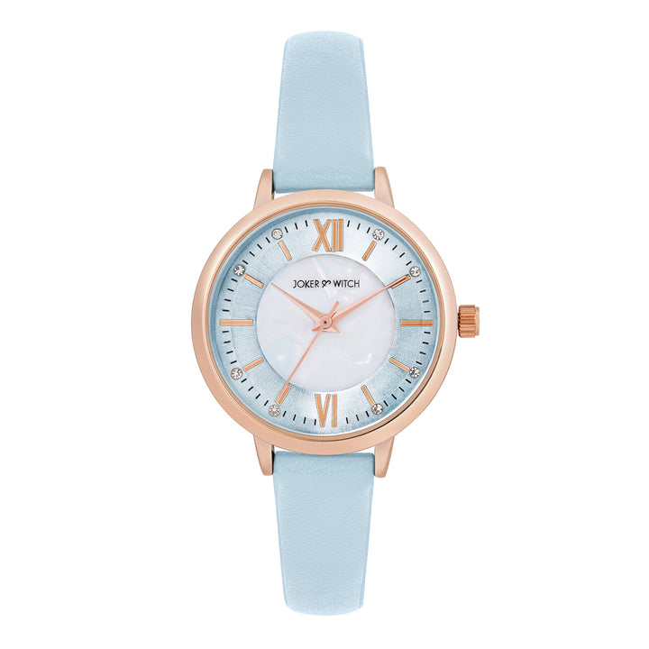 Skyfall Blue and MOP Medium Dial Blue PU Strap Women's Watch