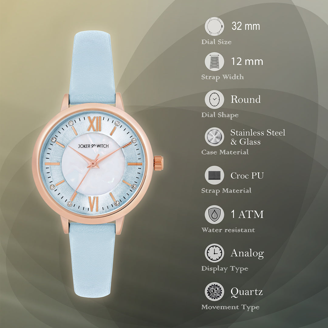 Skyfall Blue and MOP Medium Dial Blue PU Strap Women's Watch