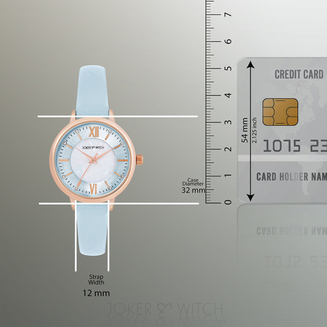 Skyfall Blue and MOP Medium Dial Blue PU Strap Women's Watch