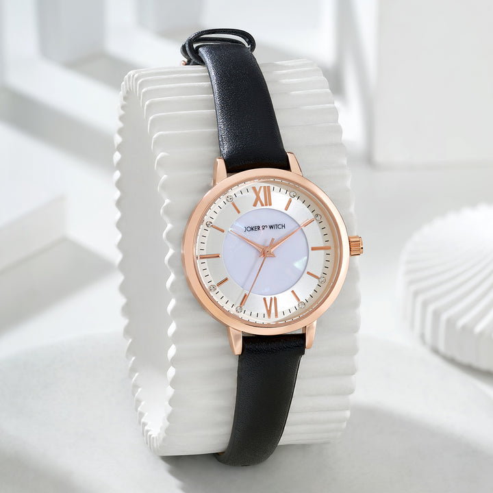 Skyfall White and MOP Medium Dial Black PU Strap Women's Watch