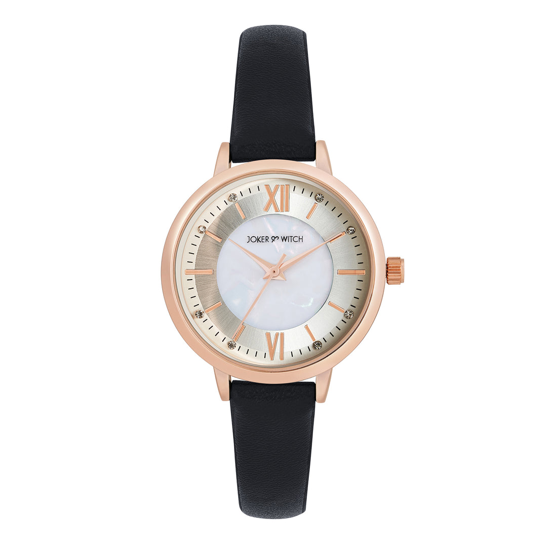 Skyfall White and MOP Medium Dial Black PU Strap Women's Watch