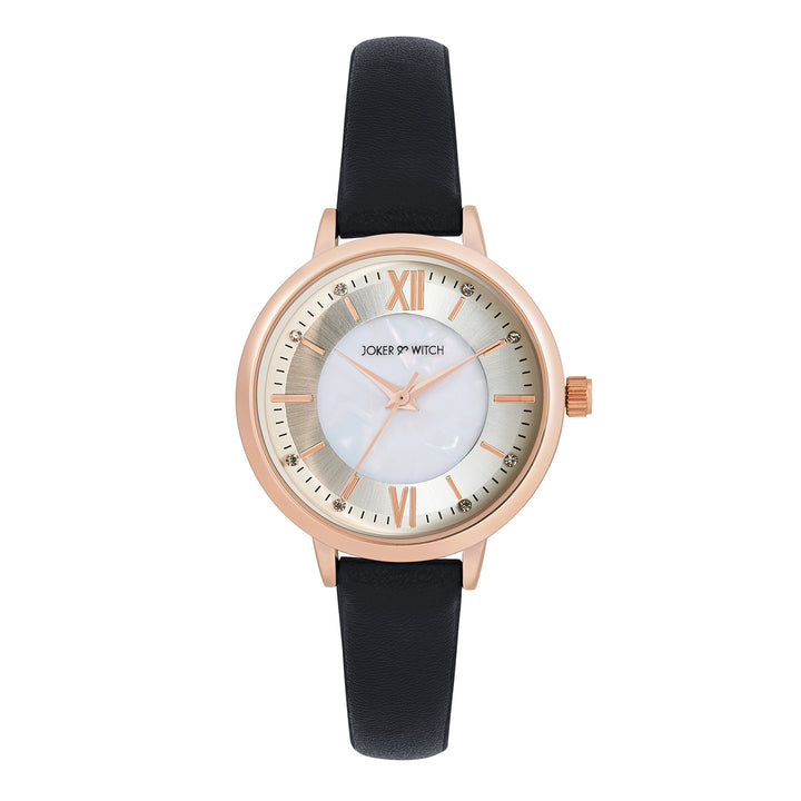 Skyfall White and MOP Medium Dial Black PU Strap Women's Watch