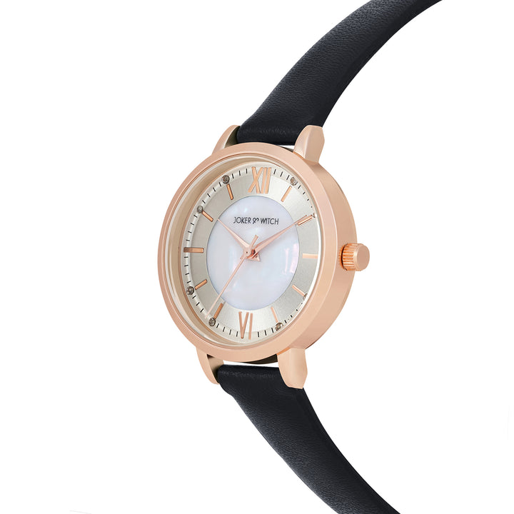 Skyfall White and MOP Medium Dial Black PU Strap Women's Watch