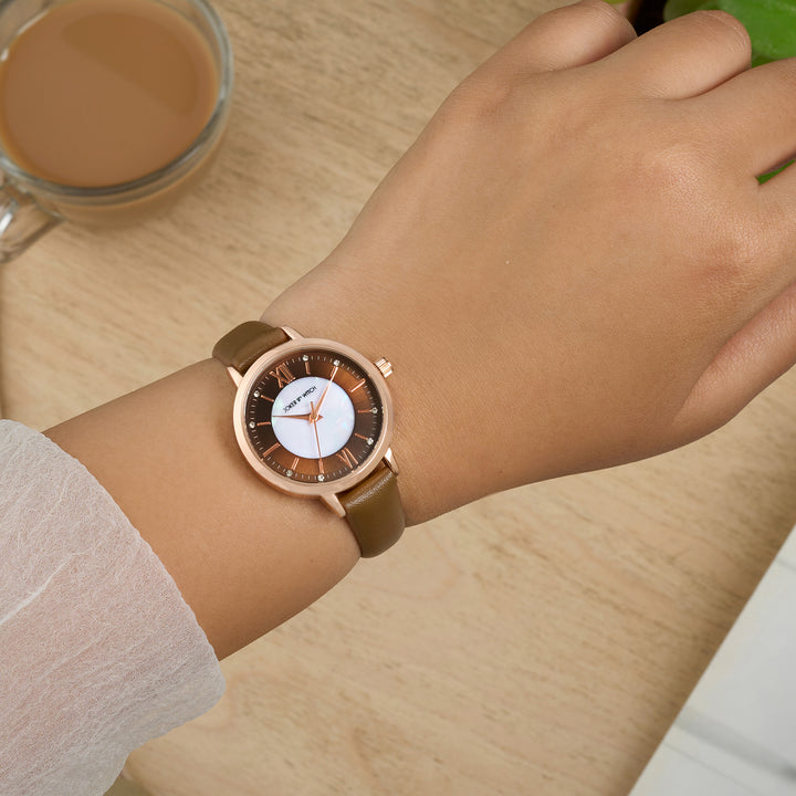 Skyfall Brown and MOP Medium Dial Brown PU Strap Women's Watch