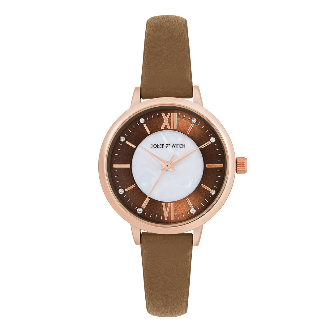 Skyfall Brown and MOP Medium Dial Brown PU Strap Women's Watch