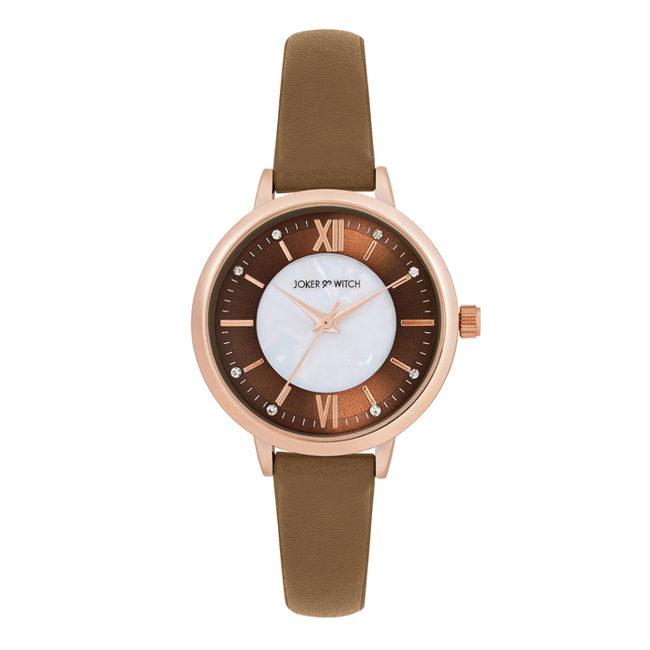 Skyfall Brown and MOP Medium Dial Brown PU Strap Women's Watch