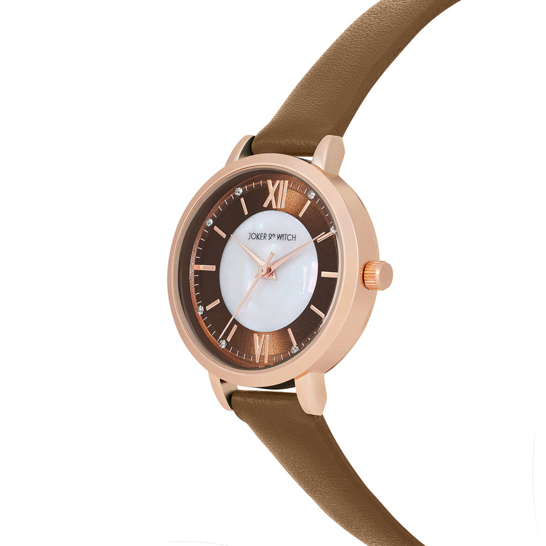 Skyfall Brown and MOP Medium Dial Brown PU Strap Women's Watch