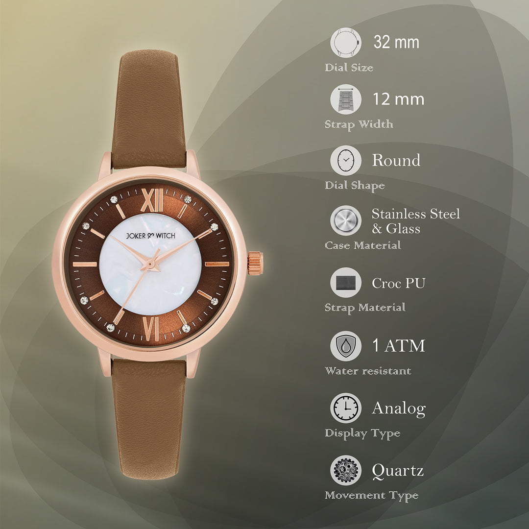 Skyfall Brown and MOP Medium Dial Brown PU Strap Women's Watch