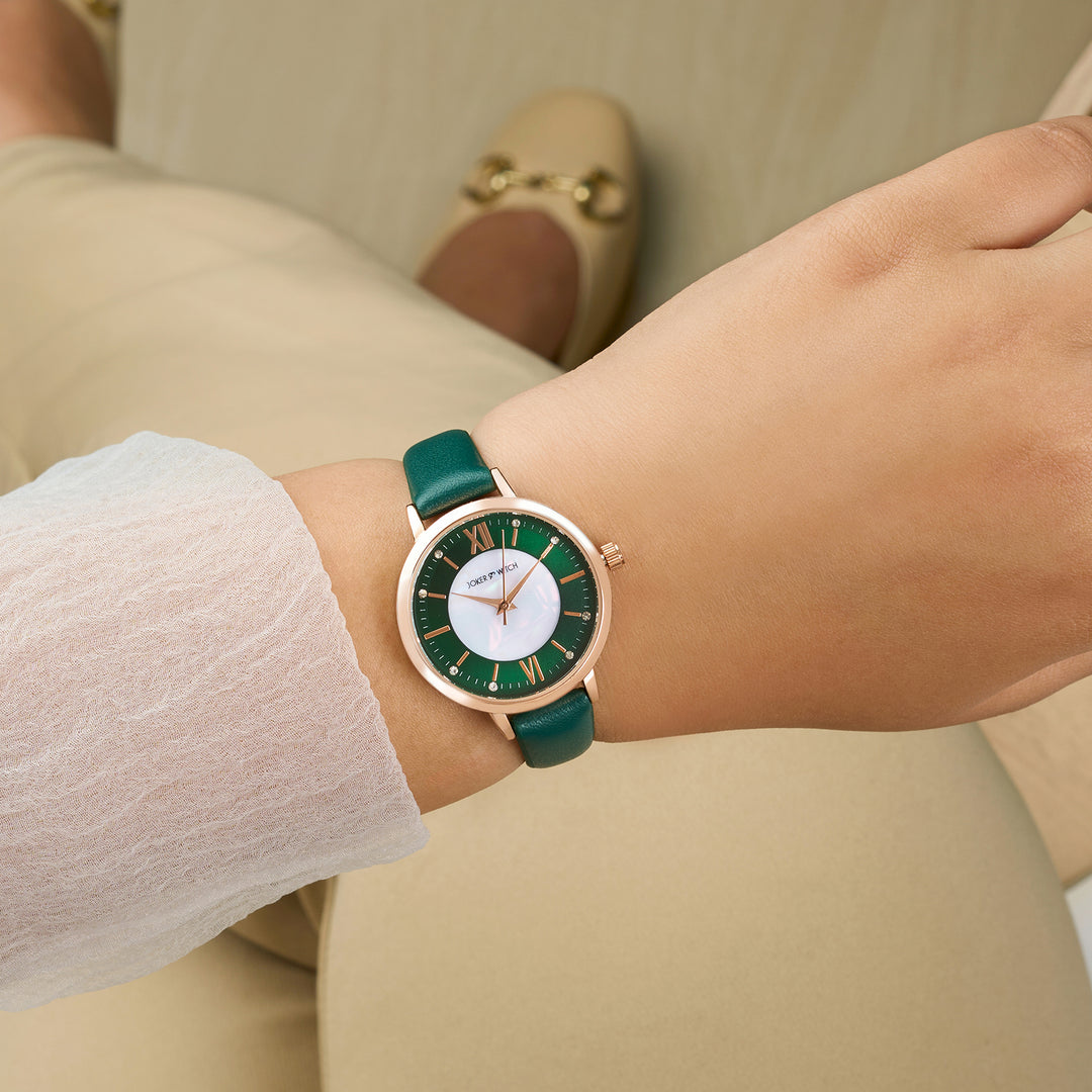 Skyfall Green and MOP Medium Dial Green PU Strap Women's Watch