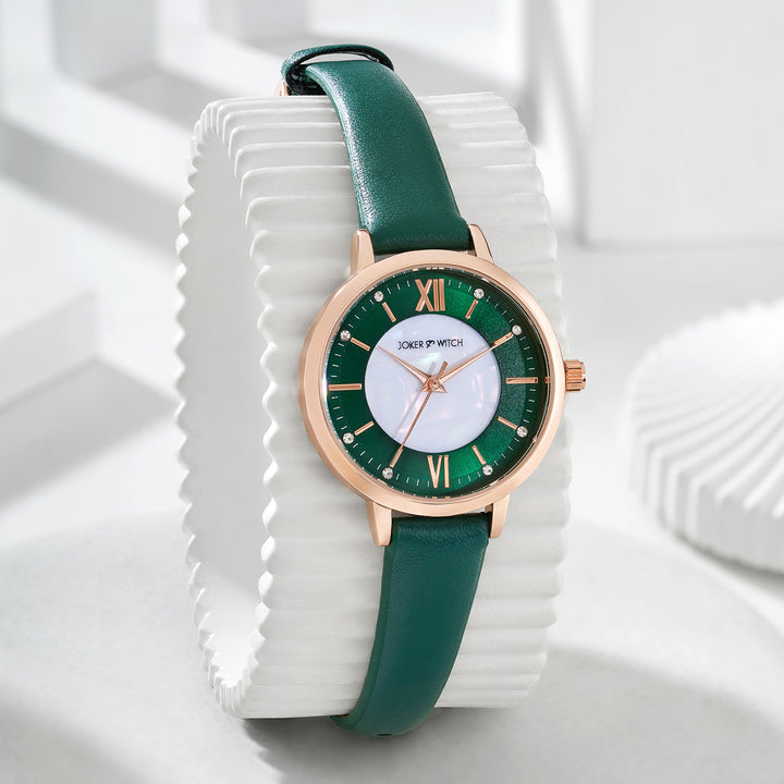 Skyfall Green and MOP Medium Dial Green PU Strap Women's Watch