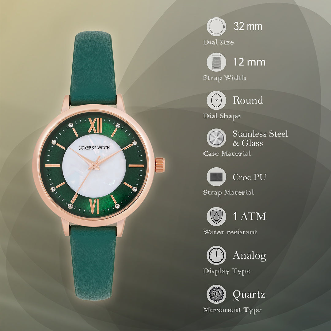 Skyfall Green and MOP Medium Dial Green PU Strap Women's Watch