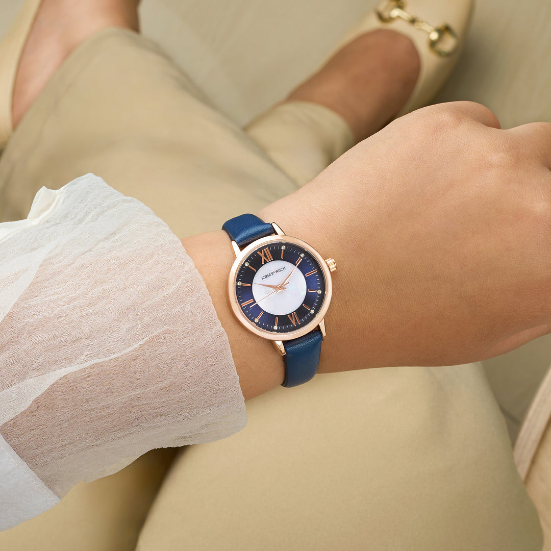 Skyfall Dark Blue and MOP Medium Dial Dark Blue PU Strap Women's Watch