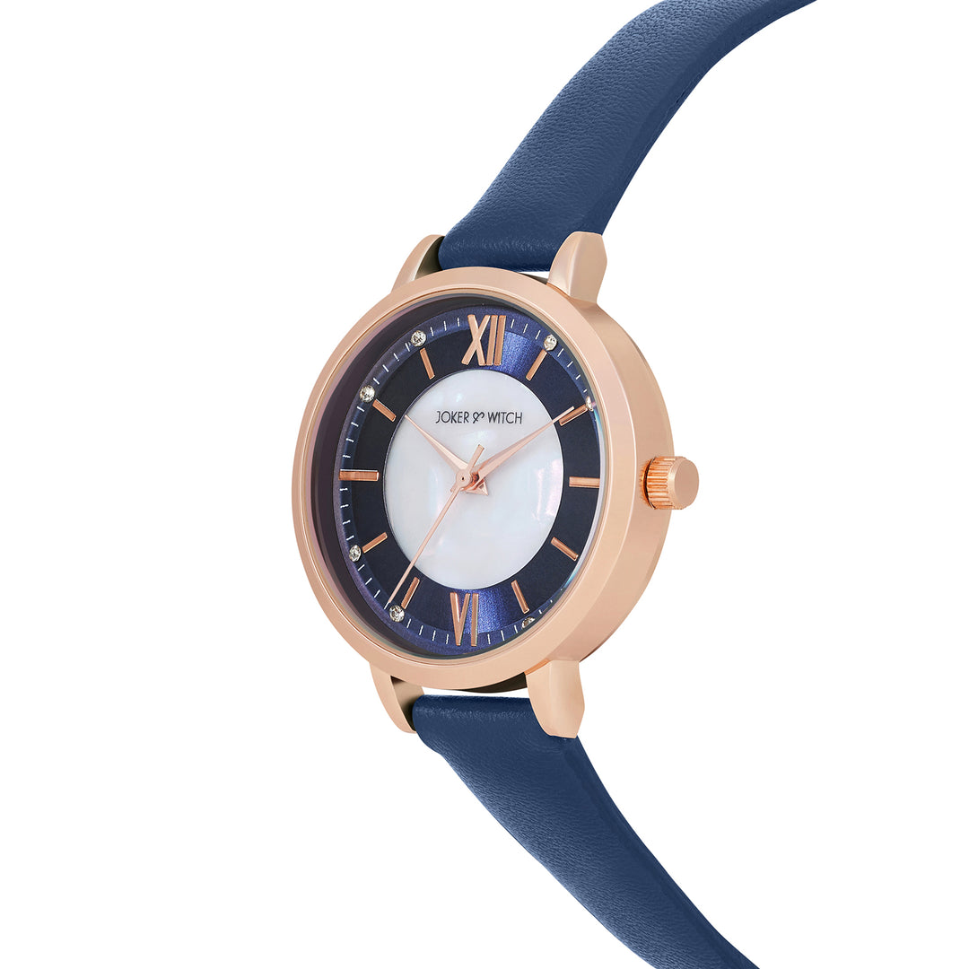 Skyfall Dark Blue and MOP Medium Dial Dark Blue PU Strap Women's Watch