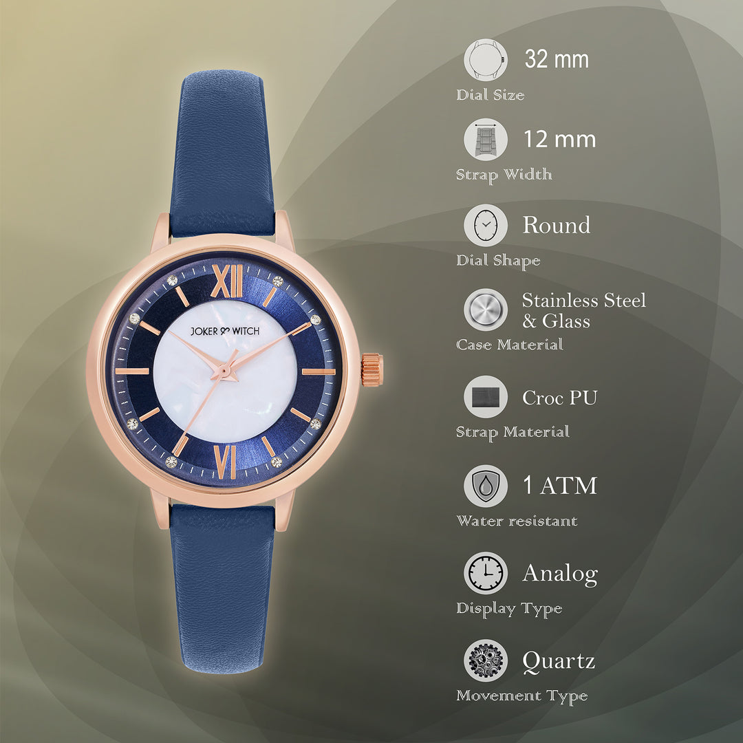 Skyfall Dark Blue and MOP Medium Dial Dark Blue PU Strap Women's Watch