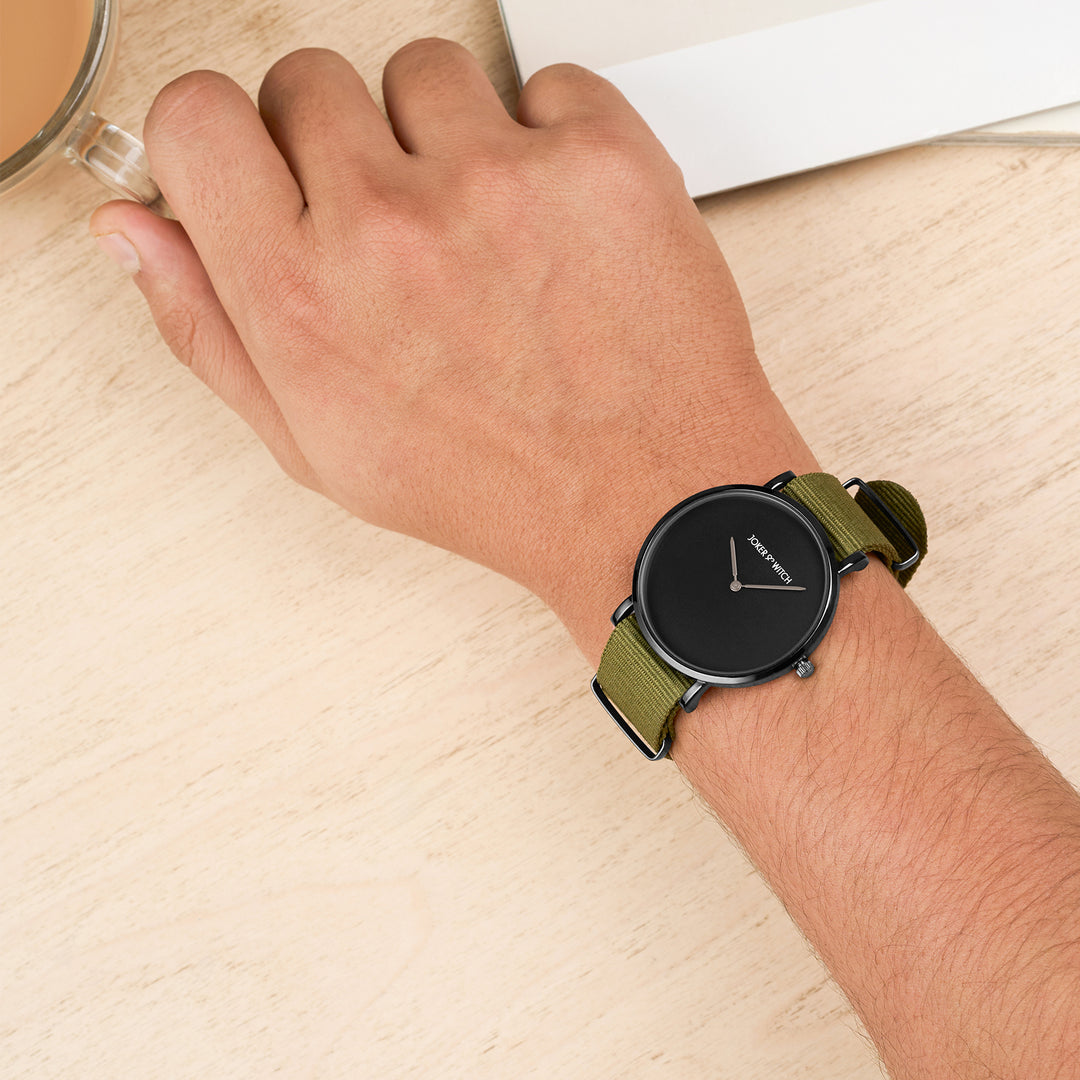 Neo Black Large Dial Olive Nato Strap Men's Watch