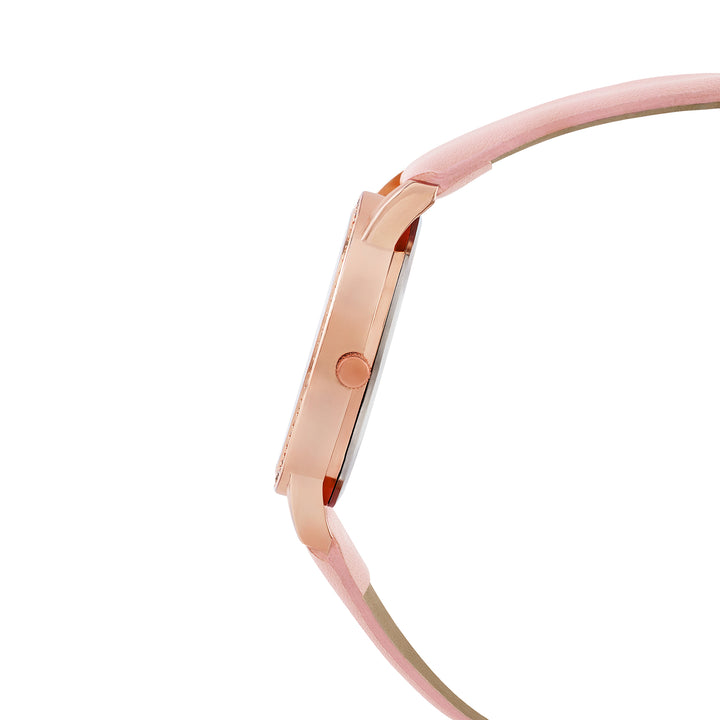 Halo Rosegold Sunray Large Rhinestone Dial Pink PU Strap Women's Watch