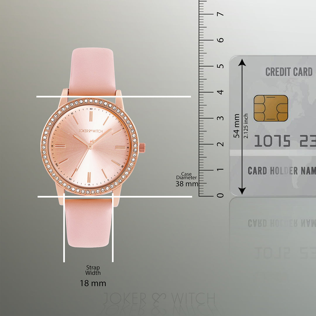 Halo Rosegold Sunray Large Rhinestone Dial Pink PU Strap Women's Watch