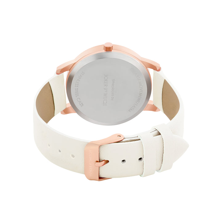 Halo Rosegold Sunray Large Rhinestone Dial White PU Strap Women's Watch