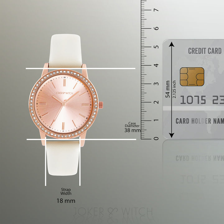 Halo Rosegold Sunray Large Rhinestone Dial White PU Strap Women's Watch