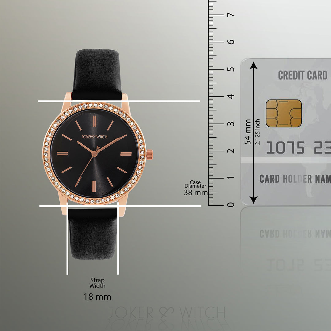 Halo Black Sunray Large Rhinestone Dial Black PU Strap Women's Watch