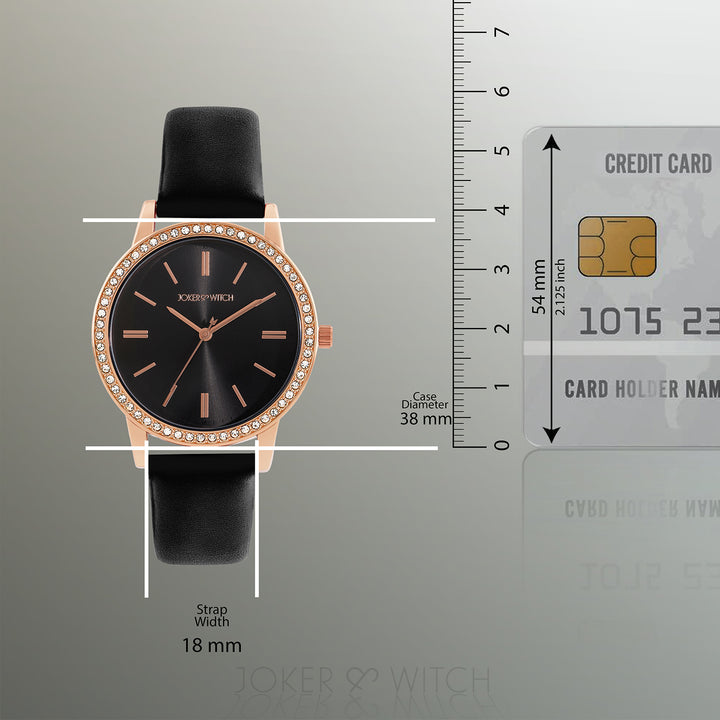 Halo Black Sunray Large Rhinestone Dial Black PU Strap Women's Watch