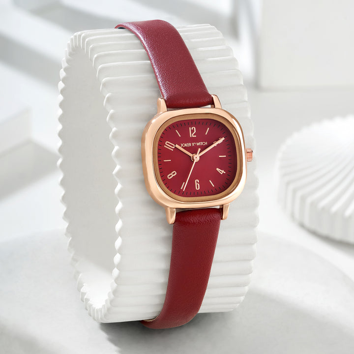 Cinque Maroon Mini Square Dial Maroon PU Strap Women's Watch