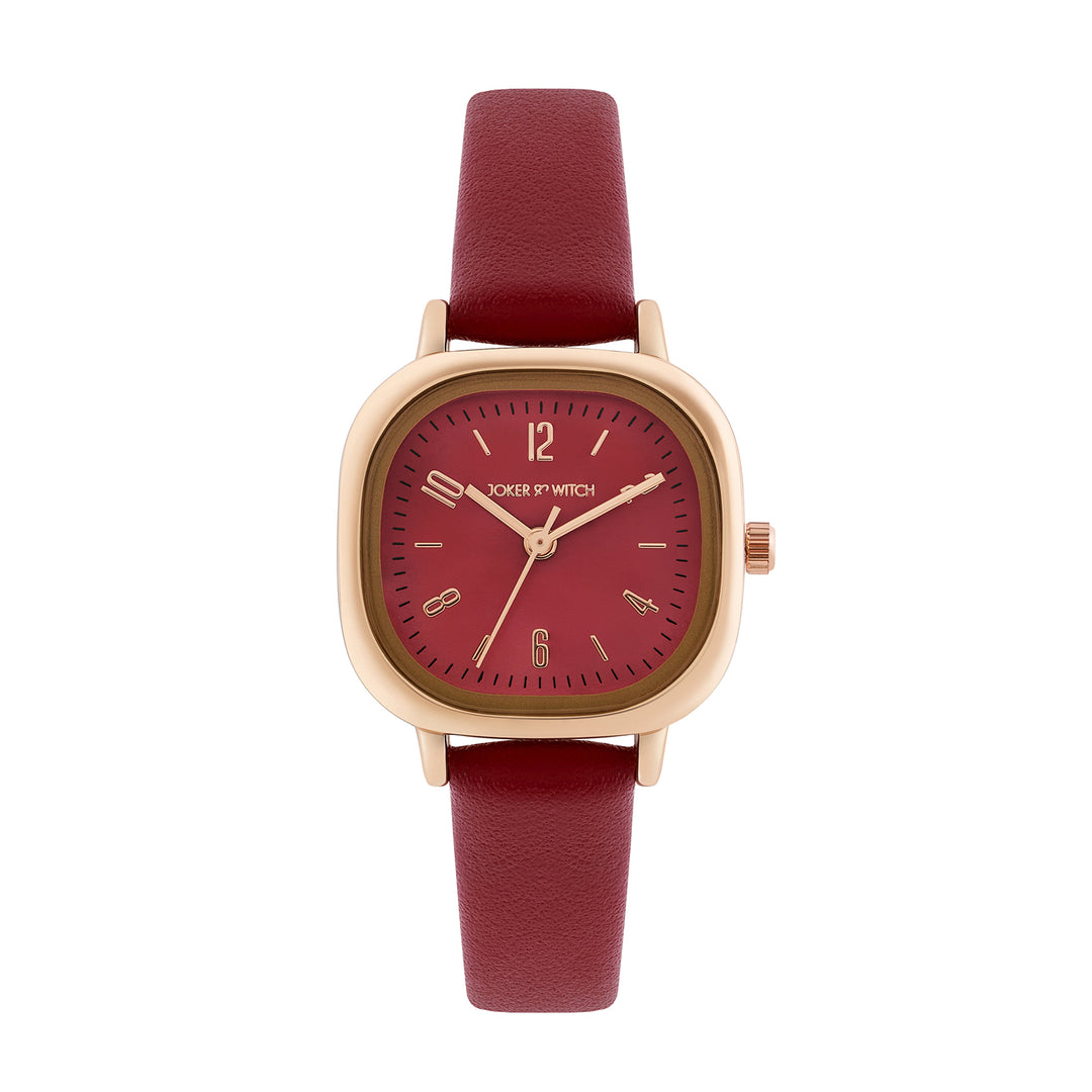 Cinque Maroon Mini Square Dial Maroon PU Strap Women's Watch