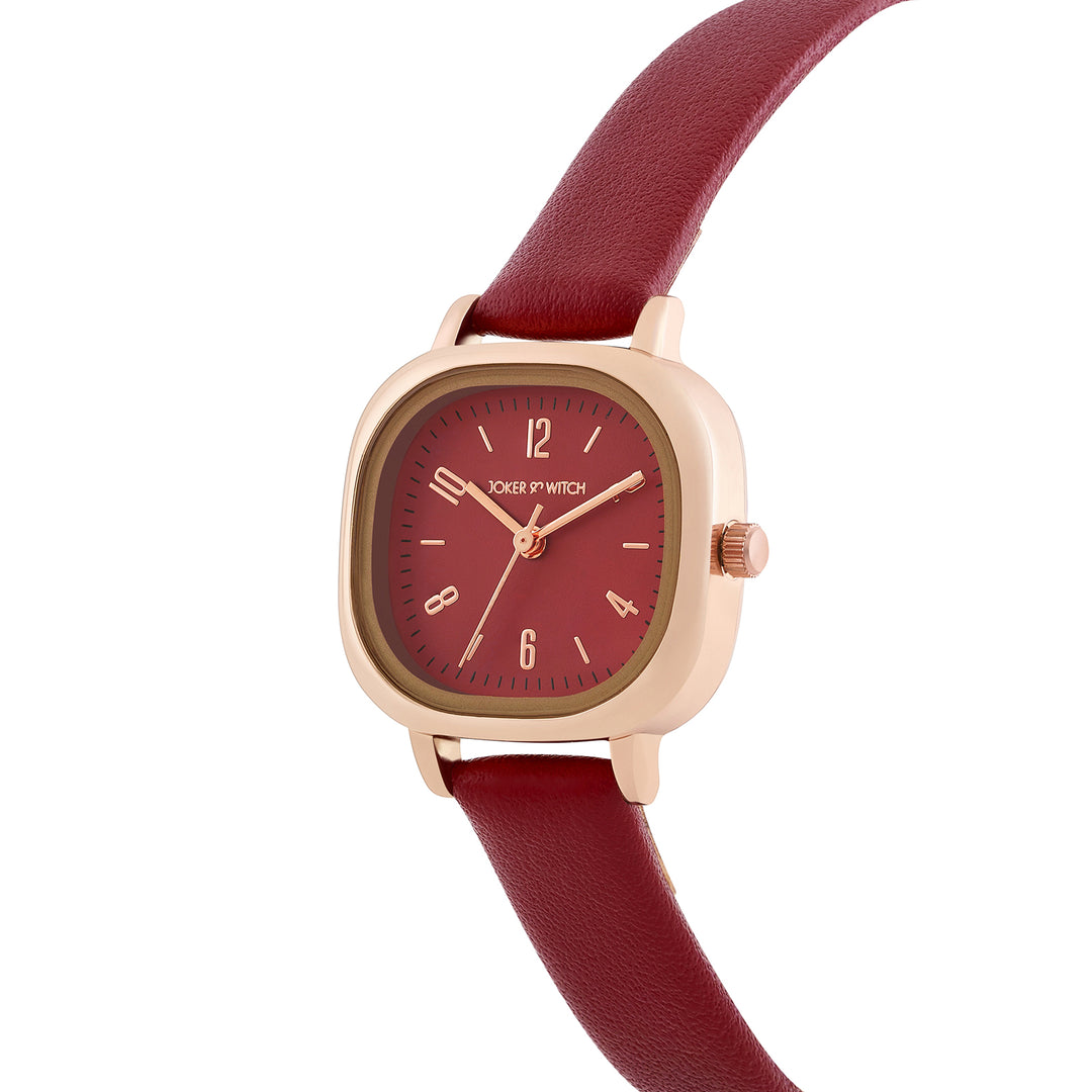 Cinque Maroon Mini Square Dial Maroon PU Strap Women's Watch