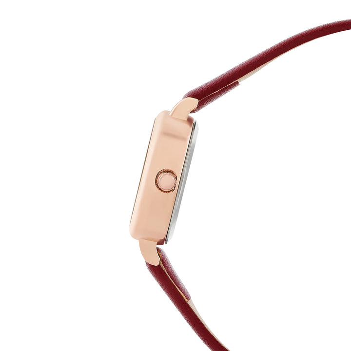 Cinque Maroon Mini Square Dial Maroon PU Strap Women's Watch
