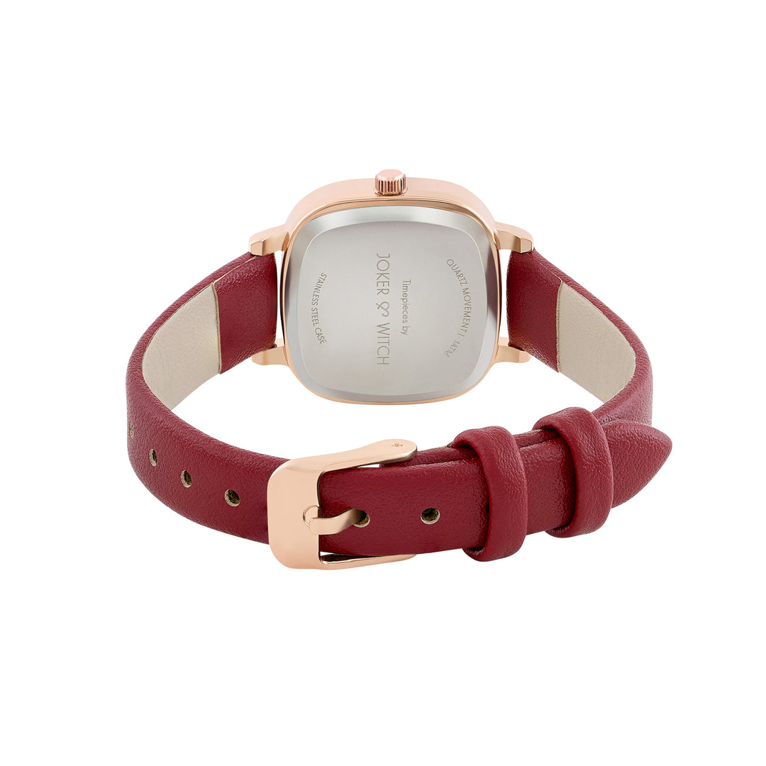 Cinque Maroon Mini Square Dial Maroon PU Strap Women's Watch