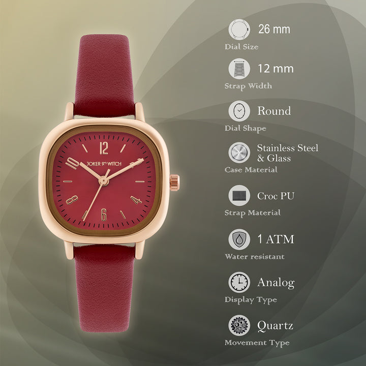 Cinque Maroon Mini Square Dial Maroon PU Strap Women's Watch