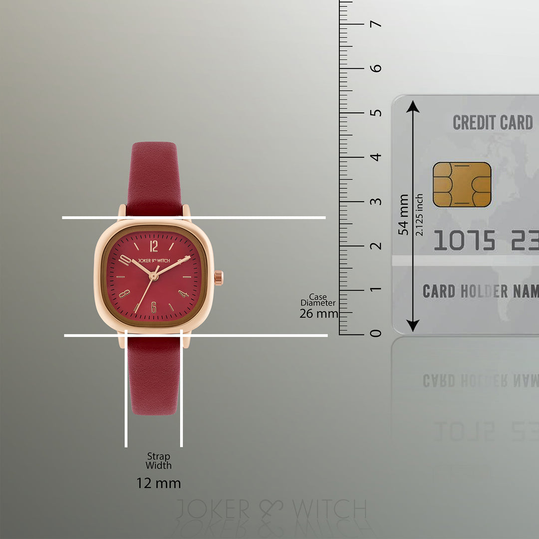 Cinque Maroon Mini Square Dial Maroon PU Strap Women's Watch